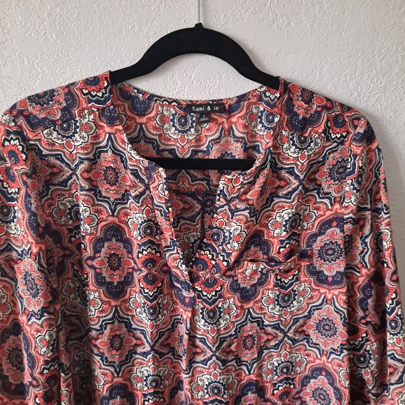 Sami & Jo Orange Geometric Tunic Blouse - Picture 2 of 6